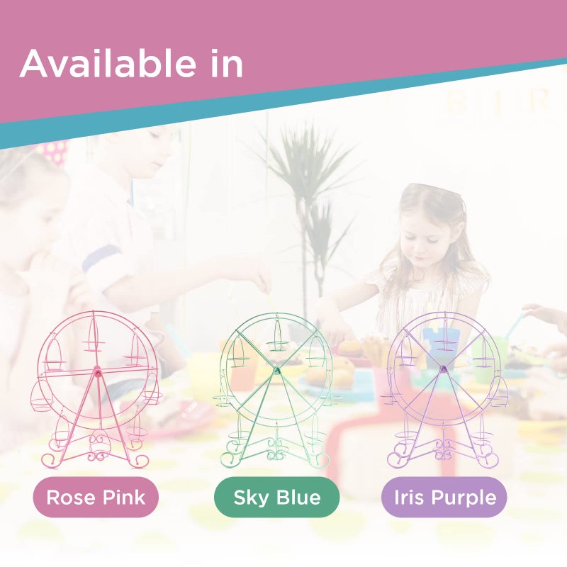 Zoie + Chloe Ferris Wheel Cupcake Stand - Decorative Cupcake Holder for Parties - Spinning Display for Serving Pastry, Treats & Desserts - Easy-to-Clean, Fits 8 Cupcakes - 14x4x17, Iris Purple - Image 4